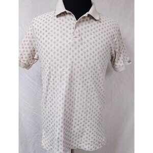 VTG Chaps Ralph Lauren Medium Beige Diamond Geometric Cotton Linen Polo Shirt